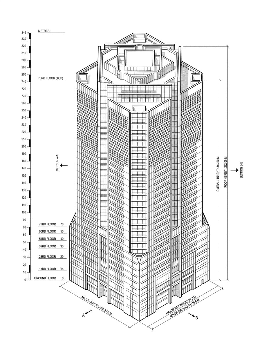 Architectural elevation drawing of The Center, Central, Hong Kong