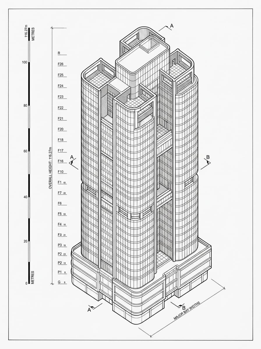 Architectural elevation drawing of Tower 535, Causeway Bay, Hong Kong