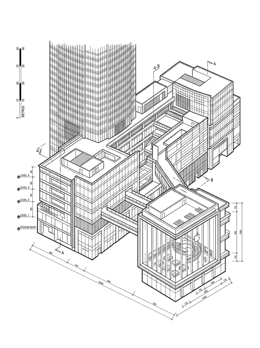 Architectural elevation drawing of IFC Mall, Central, Hong Kong