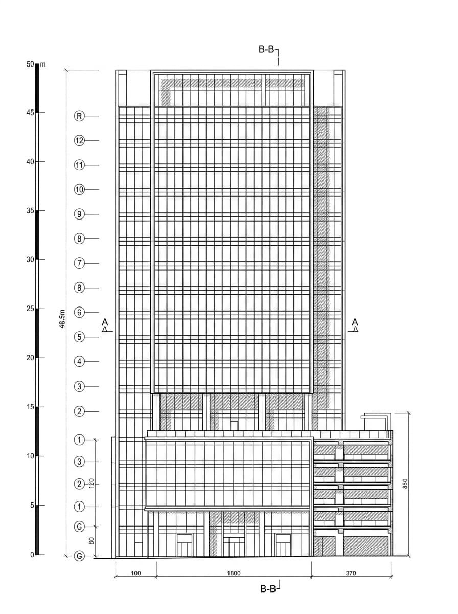 Architectural elevation drawing of Eastmark, Kwun Tong, Hong Kong