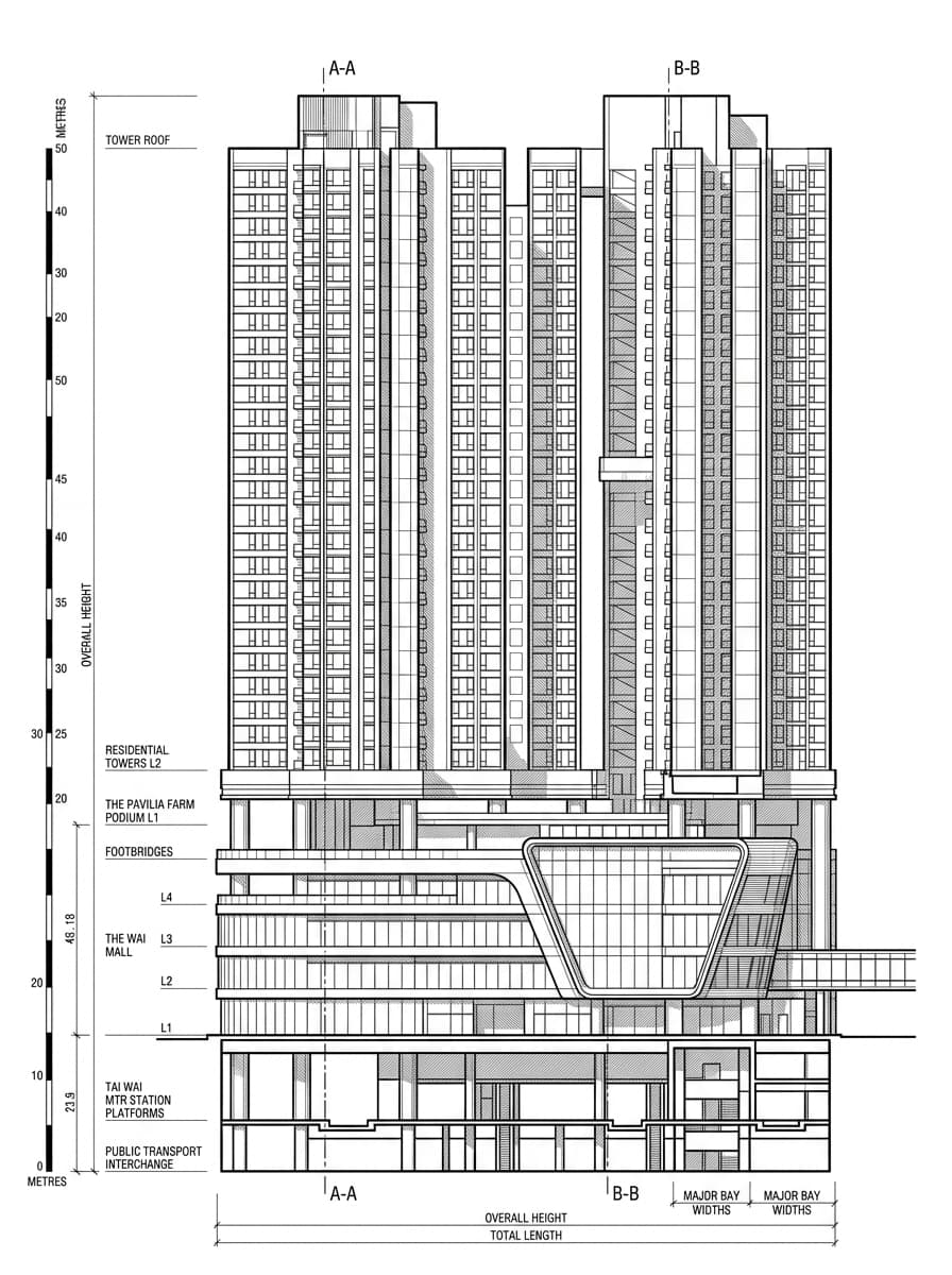 Architectural elevation drawing of The Wai, Sha Tin, Hong Kong