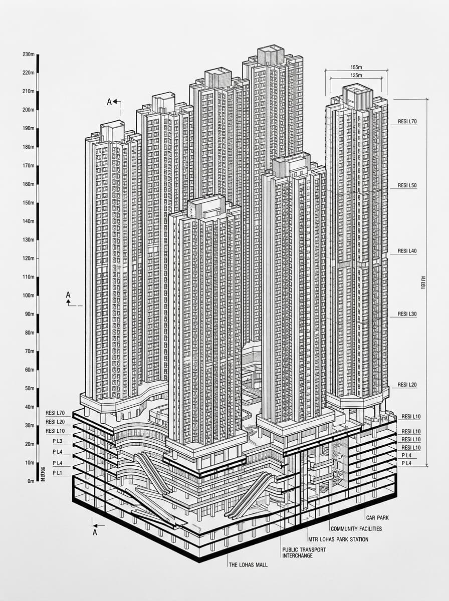 Architectural elevation drawing of LOHAS Park, Sai Kung, Hong Kong