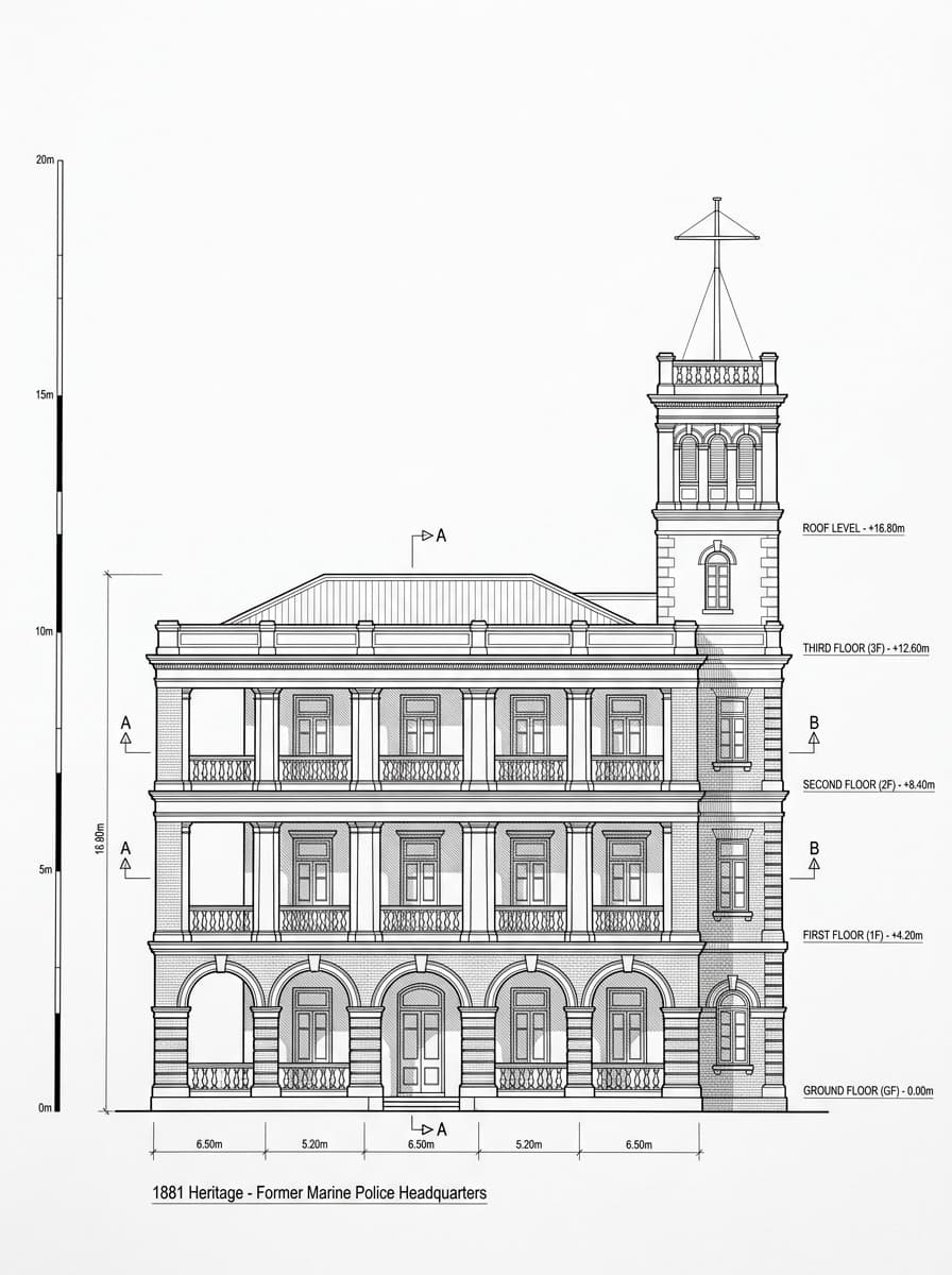 Architectural elevation drawing of 1881 Heritage, Tsim Sha Tsui, Hong Kong