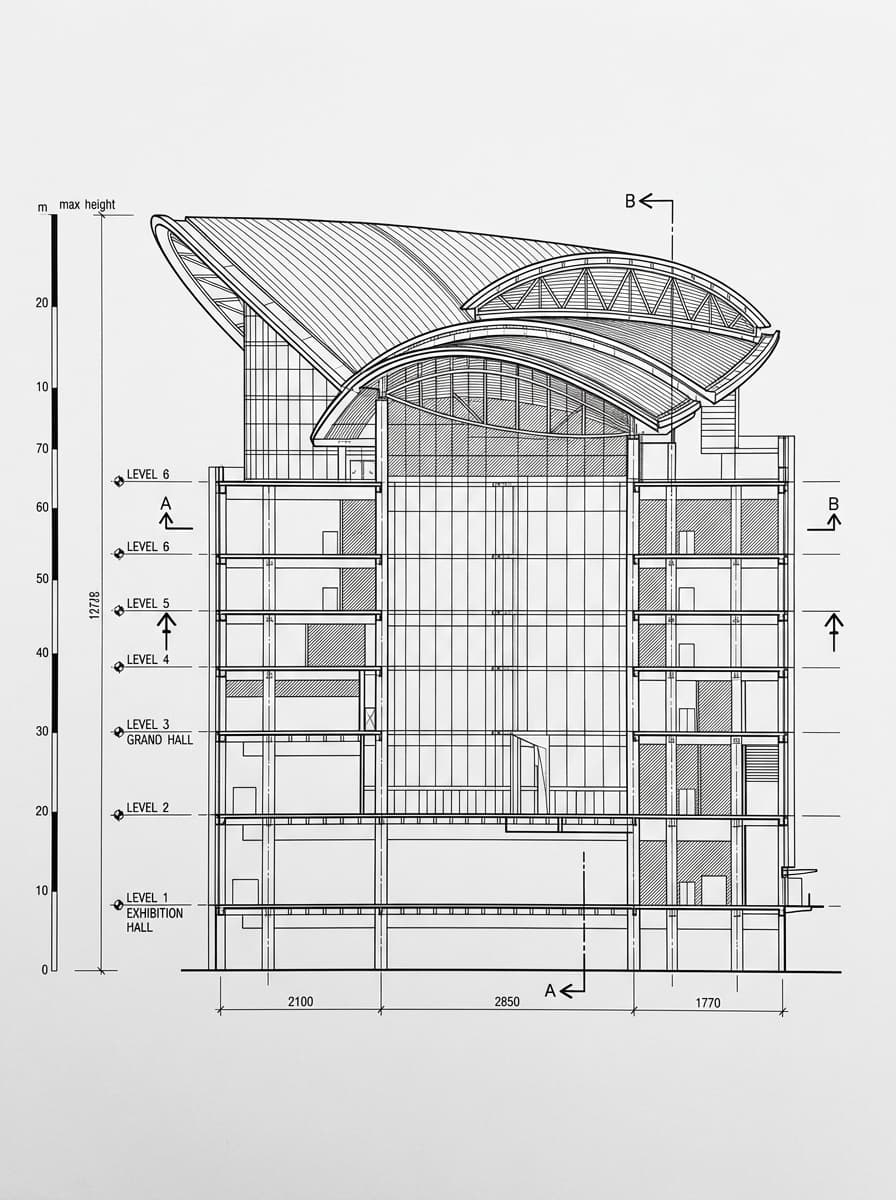 Architectural elevation drawing of Hong Kong Convention & Exhibition Centre, Wan Chai, Hong Kong