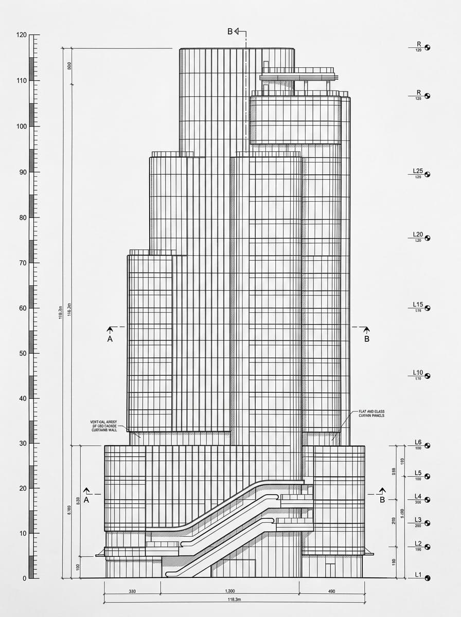 Architectural elevation drawing of Tower 535, Causeway Bay, Hong Kong