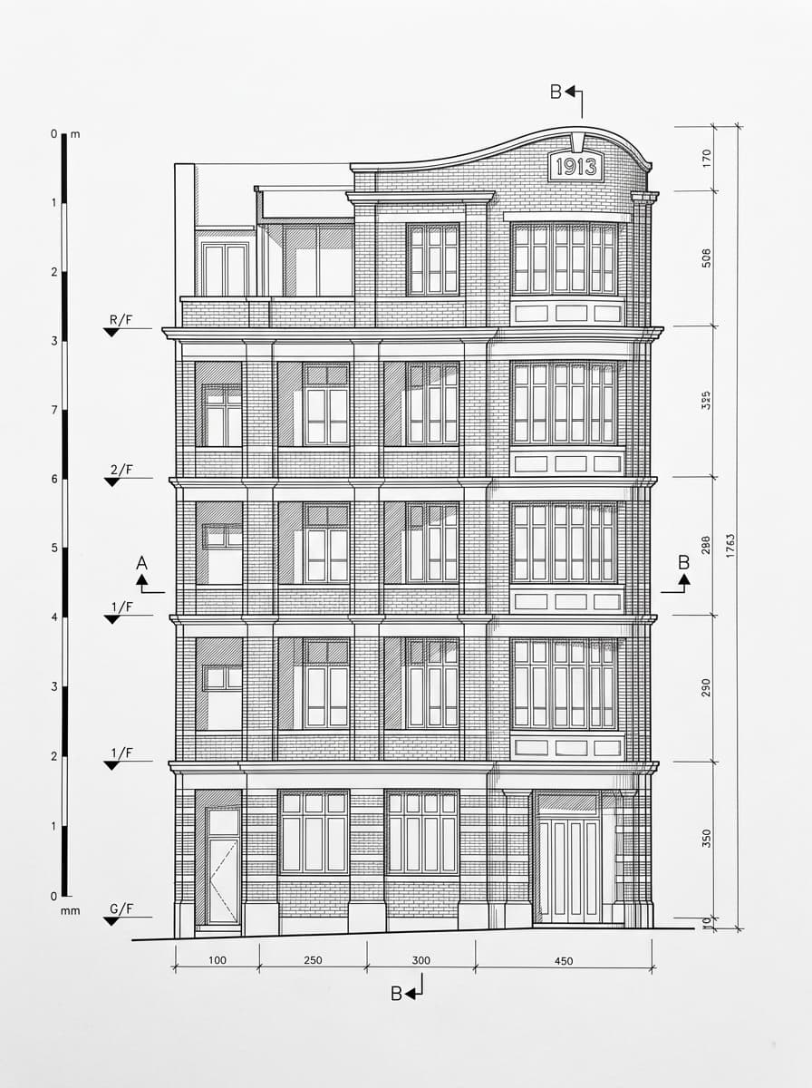 Architectural elevation drawing of Fringe Club, Central, Hong Kong