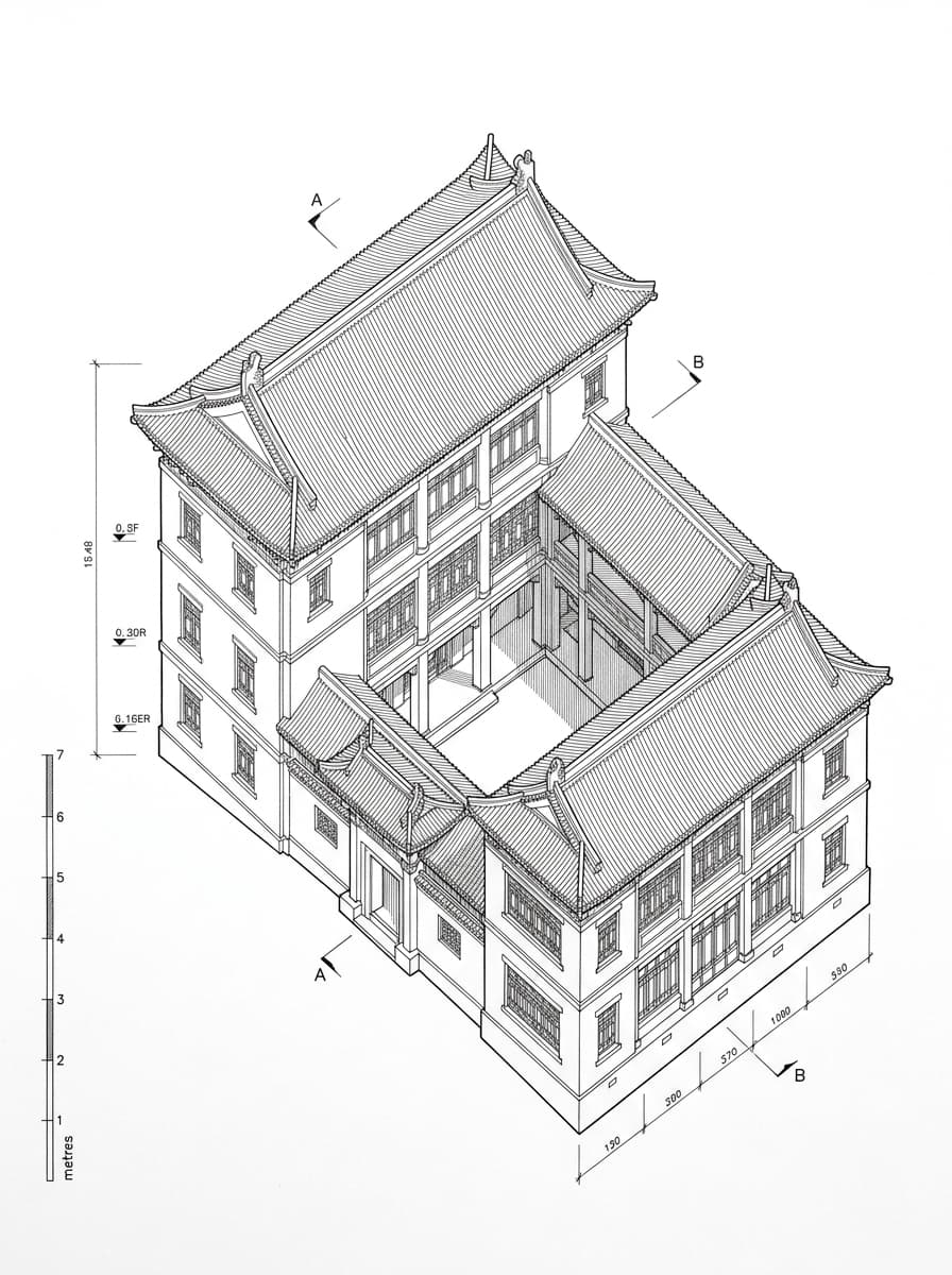 Architectural elevation drawing of King Yin Lei, Wan Chai, Hong Kong