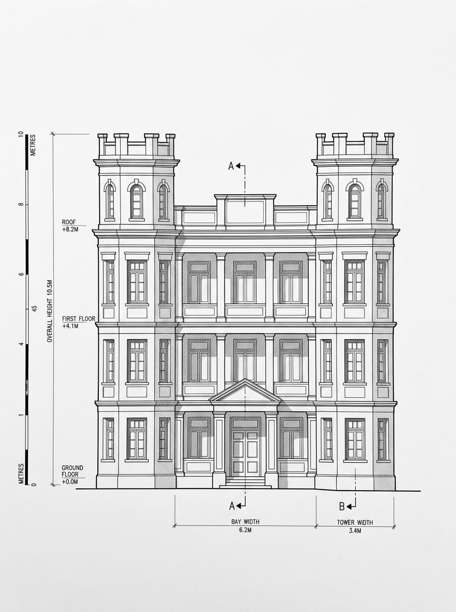 Architectural elevation drawing of Ohel Leah Synagogue, Central & Western, Hong Kong