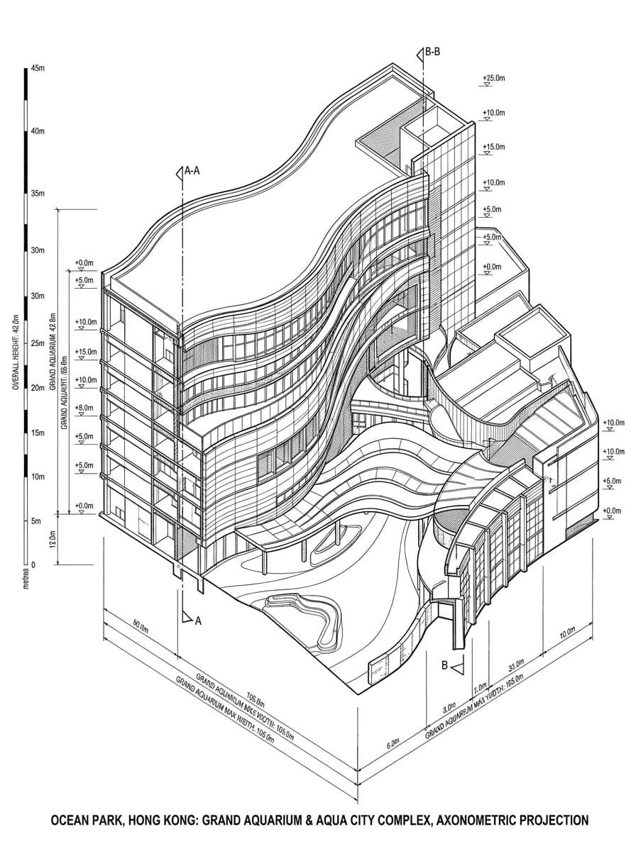 Architectural elevation drawing of Ocean Park, Southern, Hong Kong