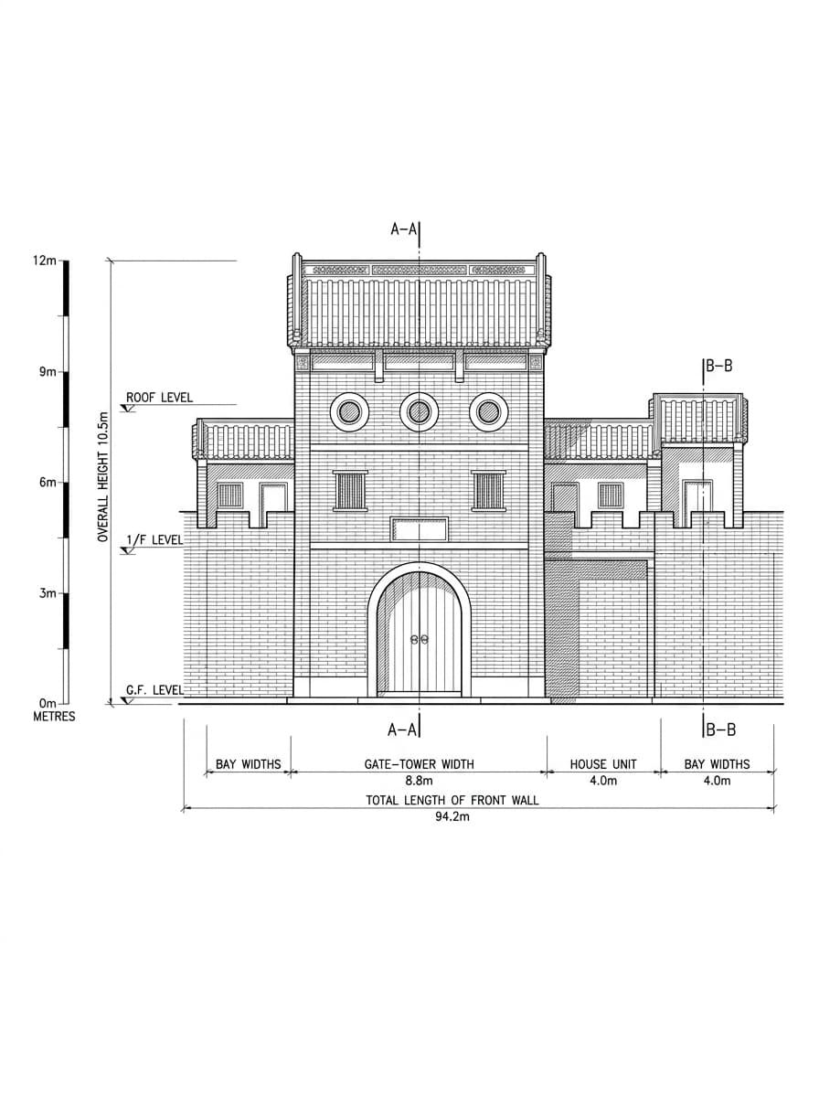 Architectural elevation drawing of Fanling Wai, North, Hong Kong