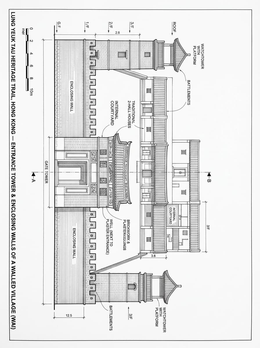 Architectural elevation drawing of Lung Yeuk Tau Heritage Trail, North, Hong Kong