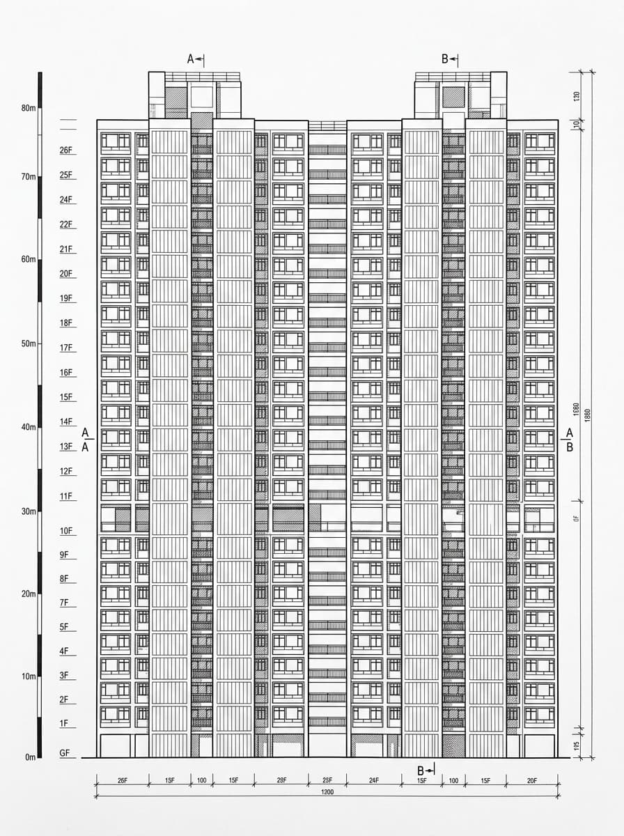 Architectural elevation drawing of Wah Fu Estate, Southern, Hong Kong