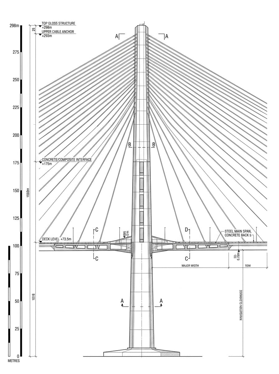 Architectural elevation drawing of Stonecutters Bridge, Kwai Tsing, Hong Kong
