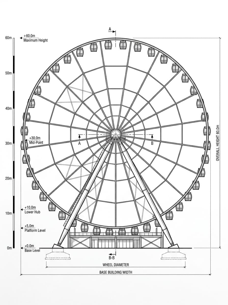 Architectural elevation drawing of Hong Kong Observation Wheel, Central, Hong Kong