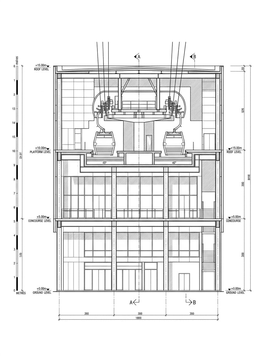 Architectural elevation drawing of Ngong Ping 360, Islands, Hong Kong
