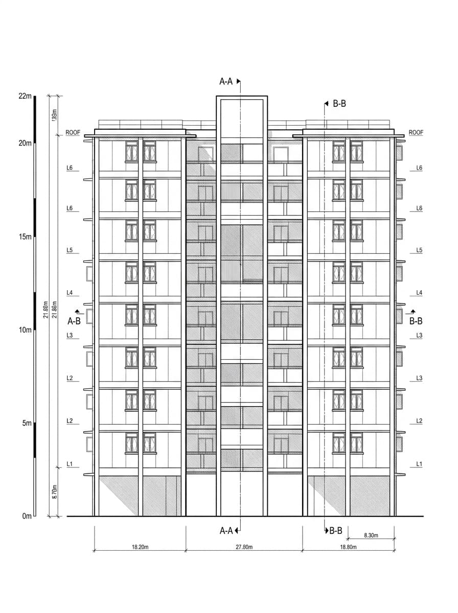 Architectural elevation drawing of Mei Ho House, Sham Shui Po, Hong Kong