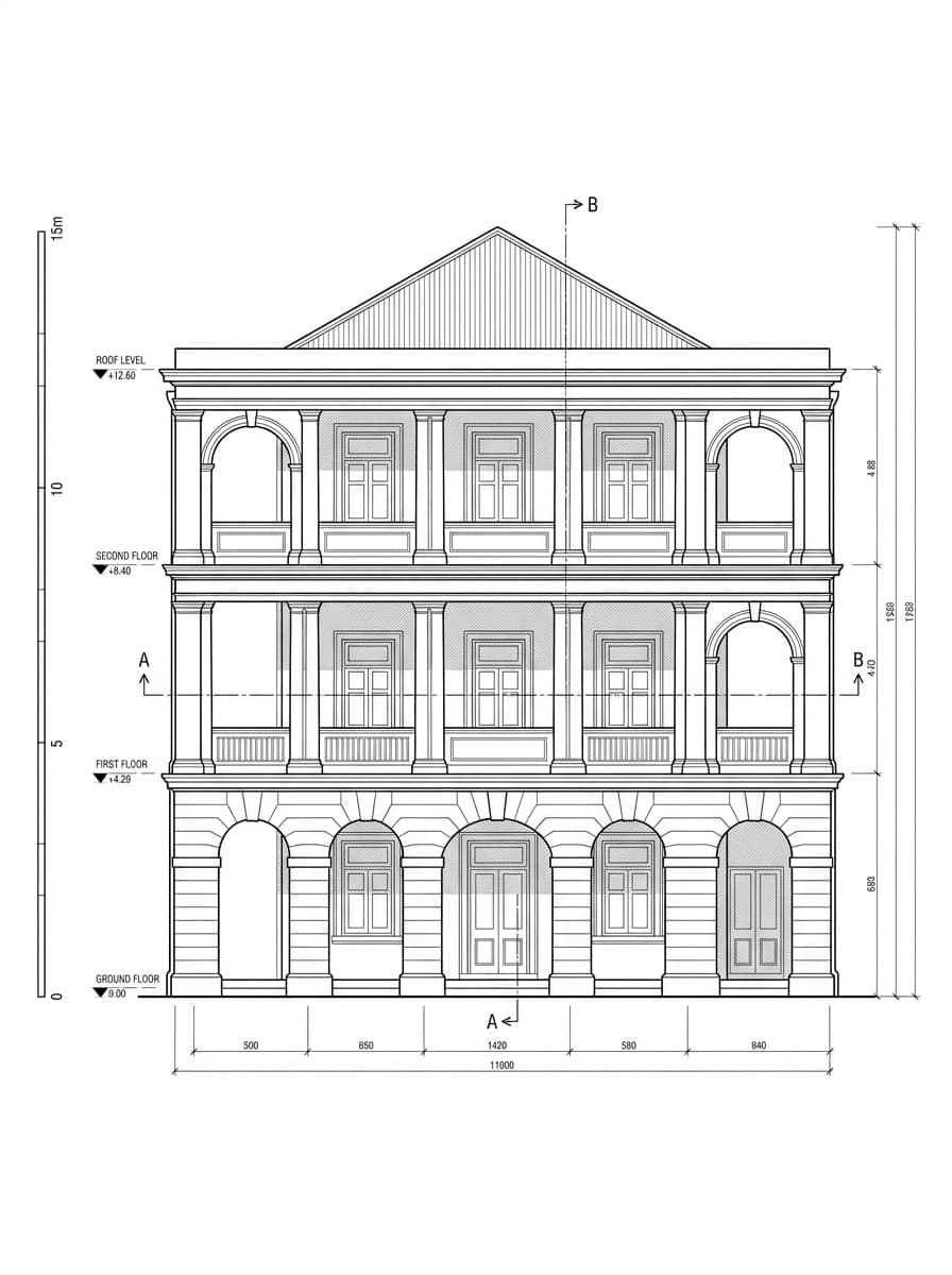 Architectural elevation drawing of Murray House (Stanley), Southern, Hong Kong