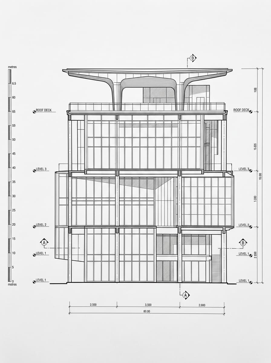 Architectural elevation drawing of Hong Kong Maritime Museum, Central, Hong Kong