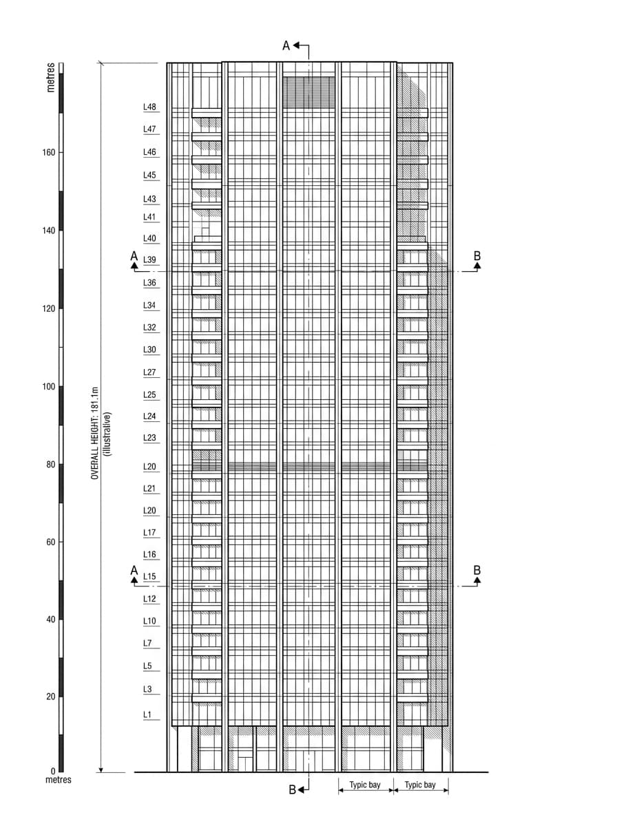 Architectural elevation drawing of Gloucester Tower, Central, Hong Kong
