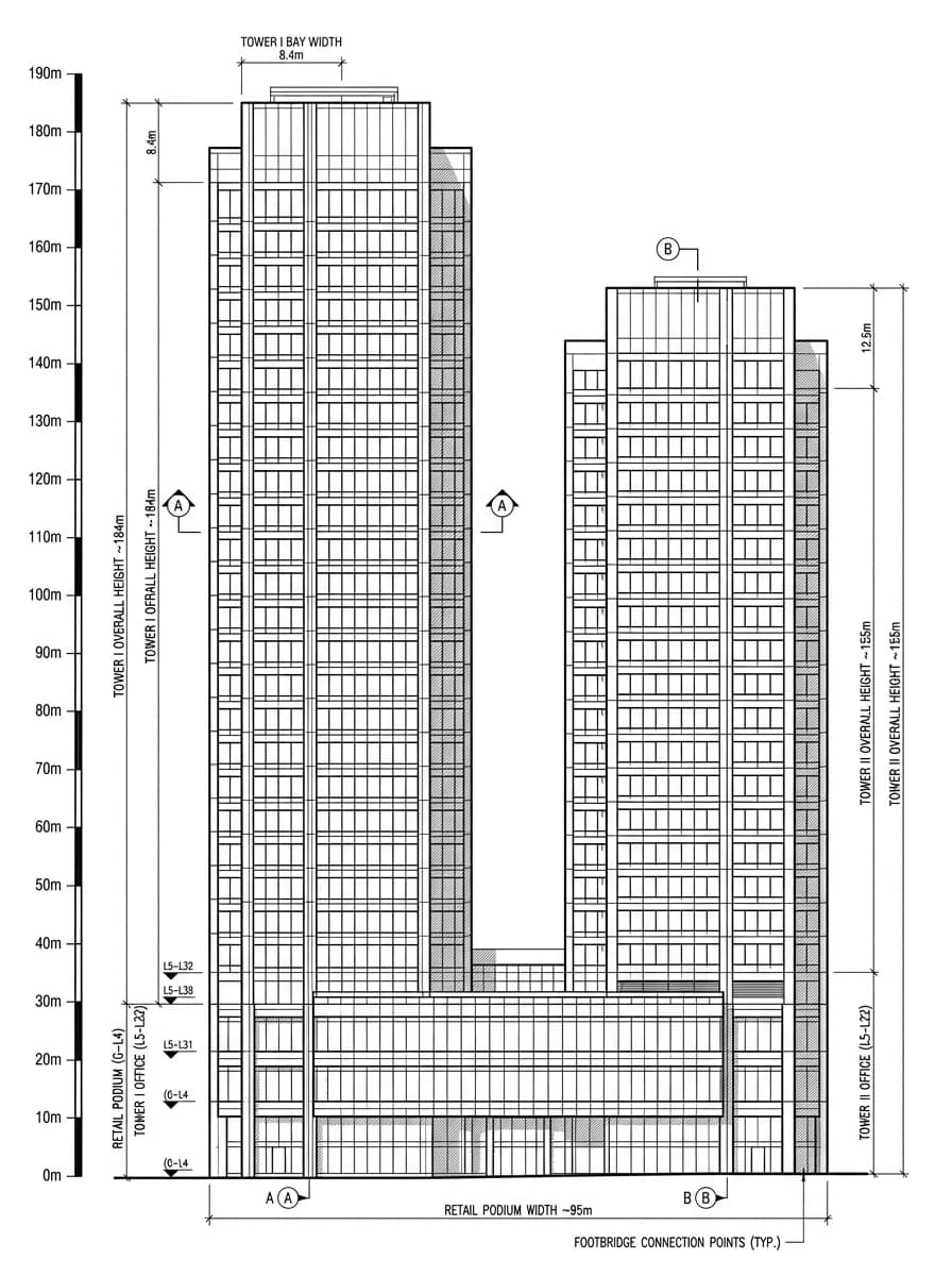 Architectural elevation drawing of Admiralty Centre, Admiralty, Hong Kong