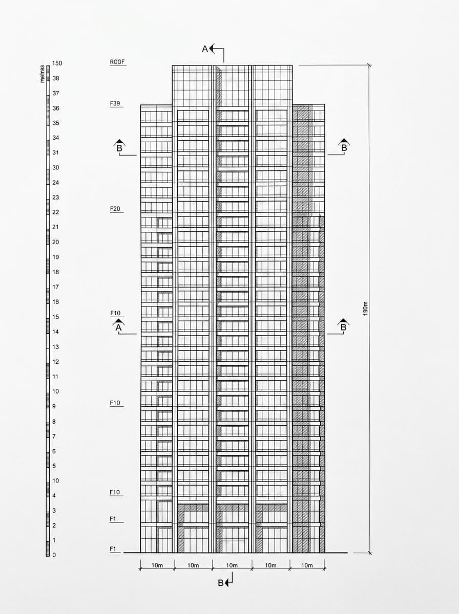 Architectural elevation drawing of Dorset House (Taikoo Place), Eastern, Hong Kong