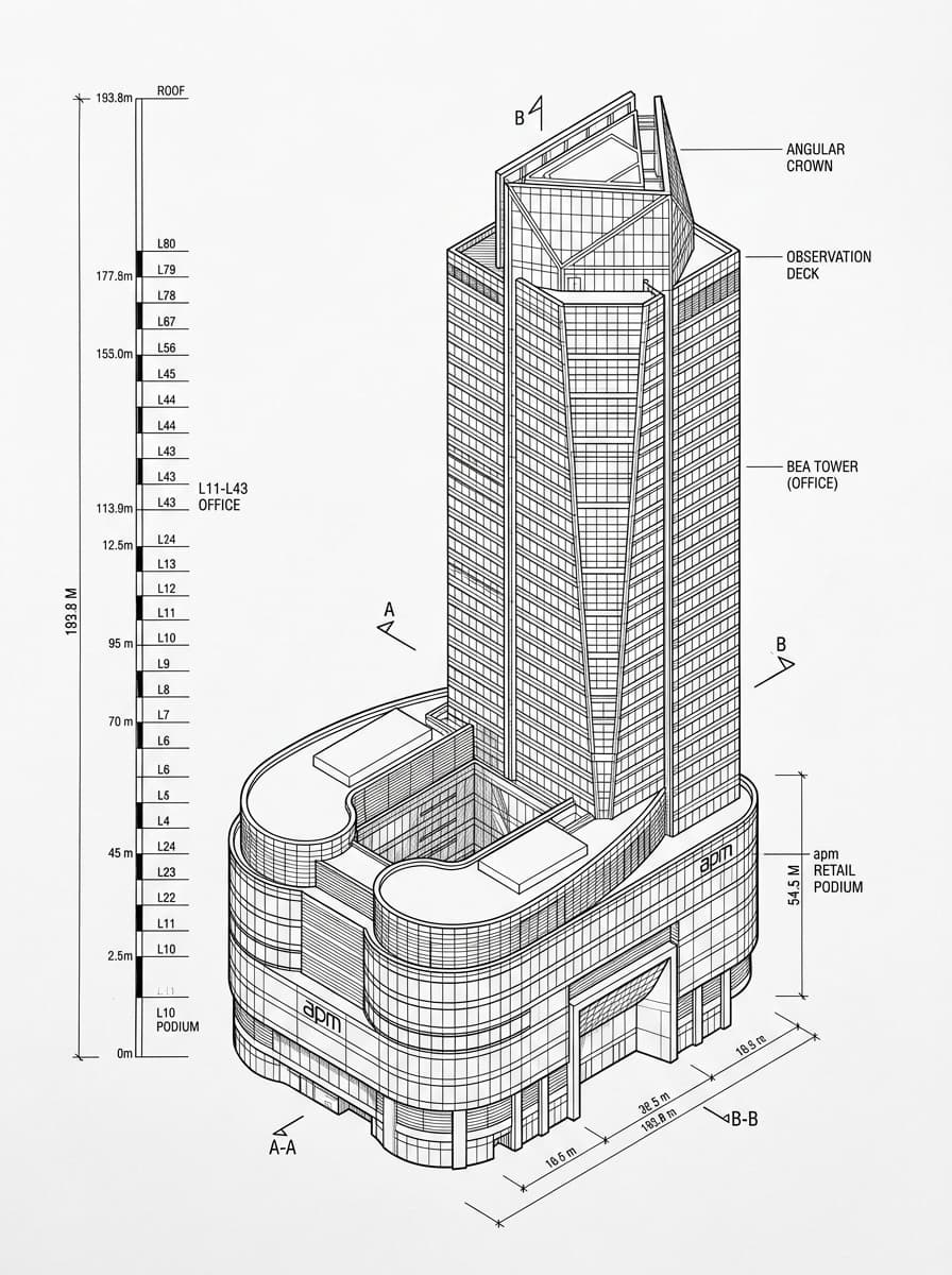 Architectural elevation drawing of Millennium City 5, Kwun Tong, Hong Kong