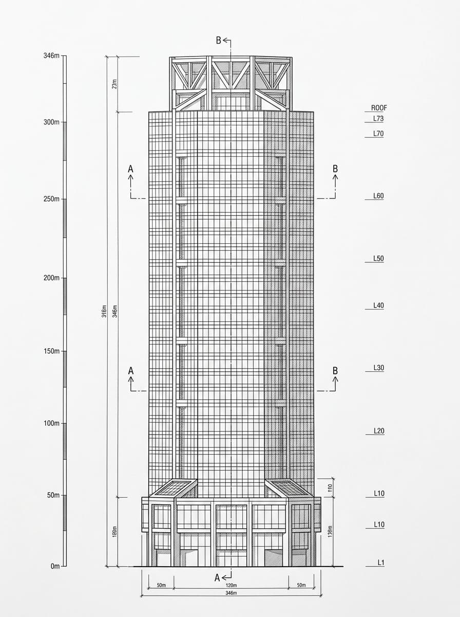 Architectural elevation drawing of Regus Central, Central, Hong Kong