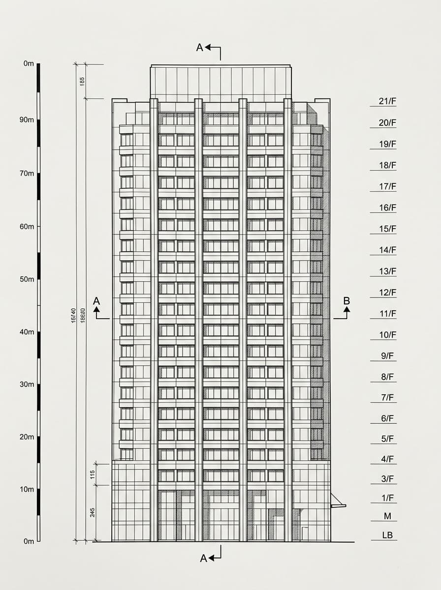 Architectural elevation drawing of Compass Offices Central, Central, Hong Kong