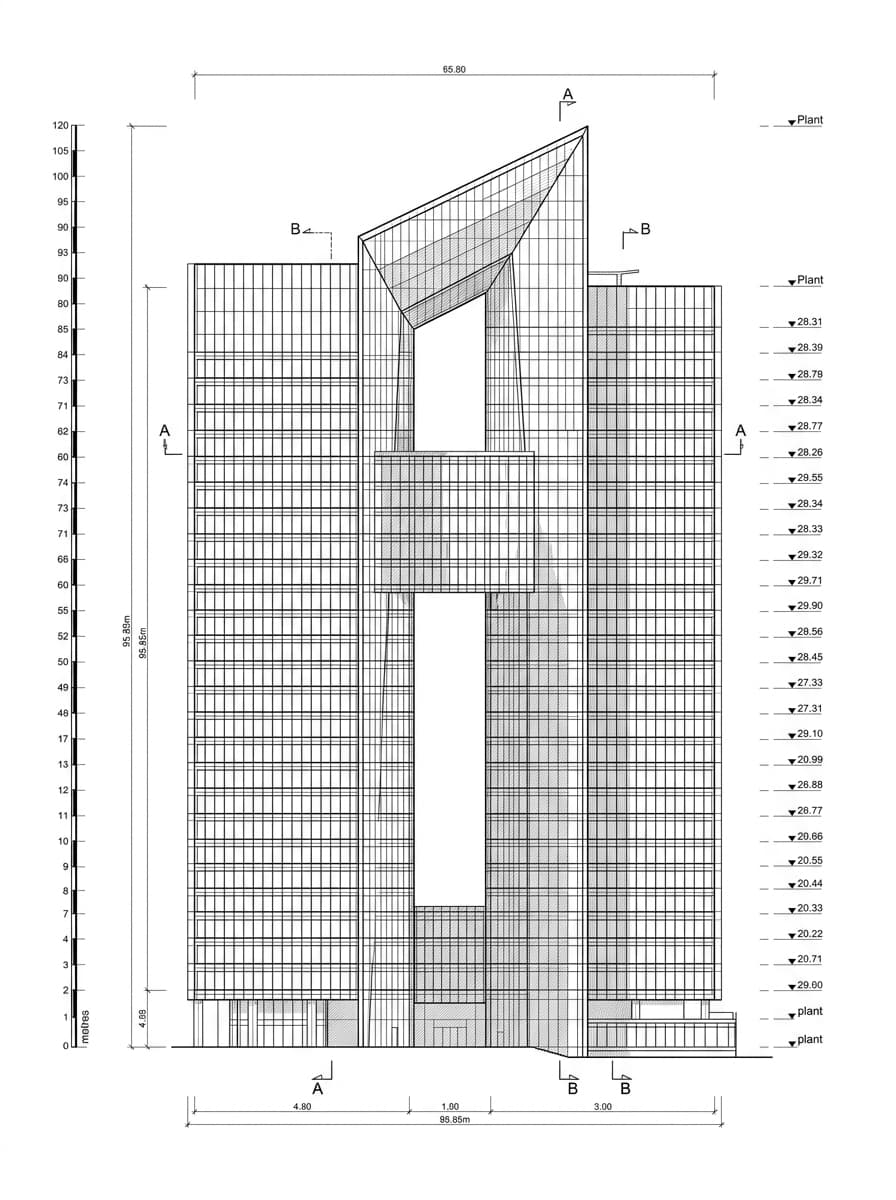 Architectural elevation drawing of Manulife Financial Centre, Kwun Tong, Hong Kong