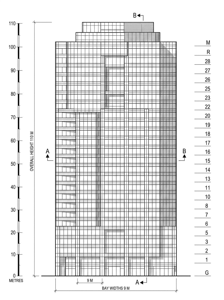 Architectural elevation drawing of Cityplaza One, Eastern, Hong Kong