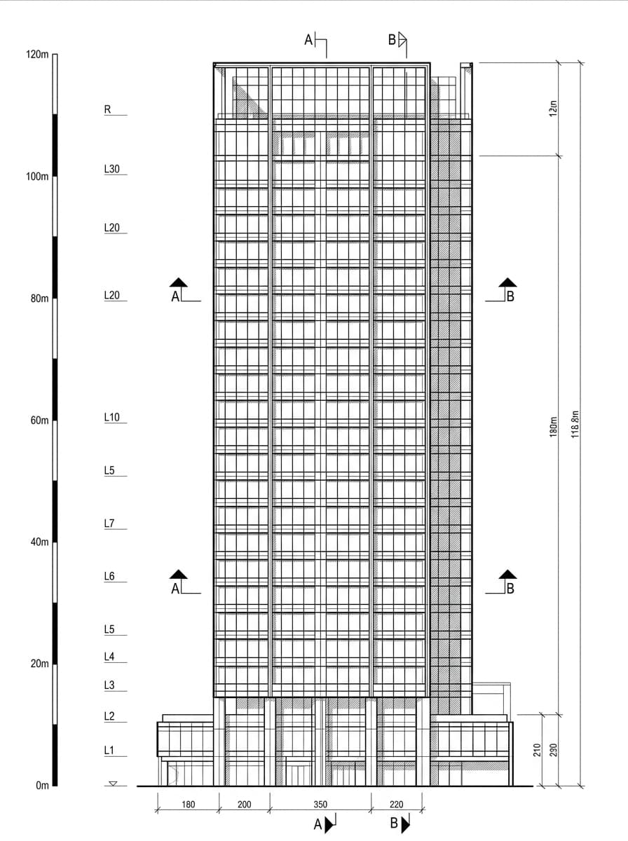 Architectural elevation drawing of One Island South, Southern, Hong Kong