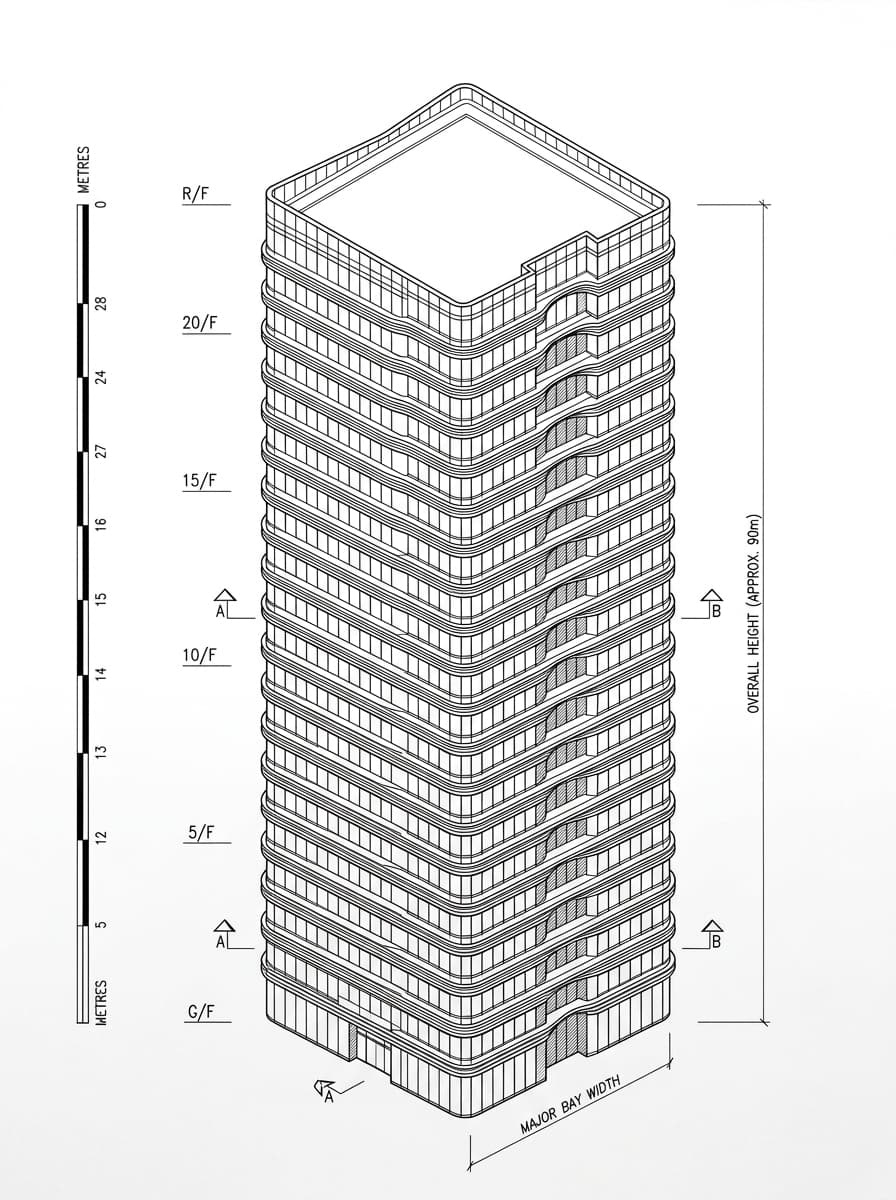 Architectural elevation drawing of International Trade Tower, Kowloon City, Hong Kong