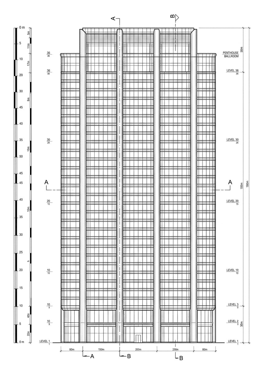Architectural elevation drawing of The Henderson, Central, Hong Kong