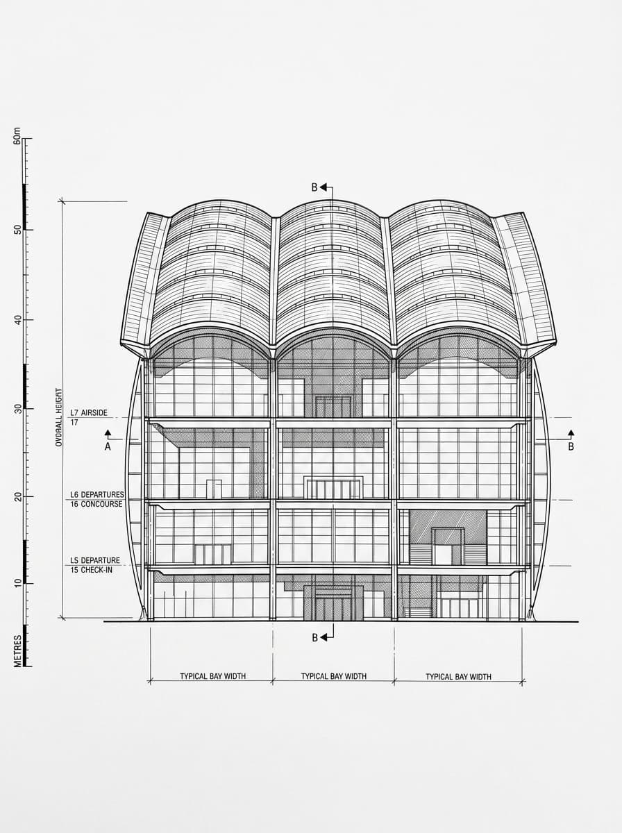 Architectural elevation drawing of Hong Kong International Airport (Terminal 1), Islands, Hong Kong