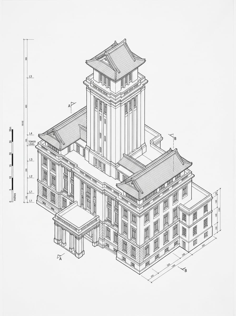 Architectural elevation drawing of Government House, Central, Hong Kong