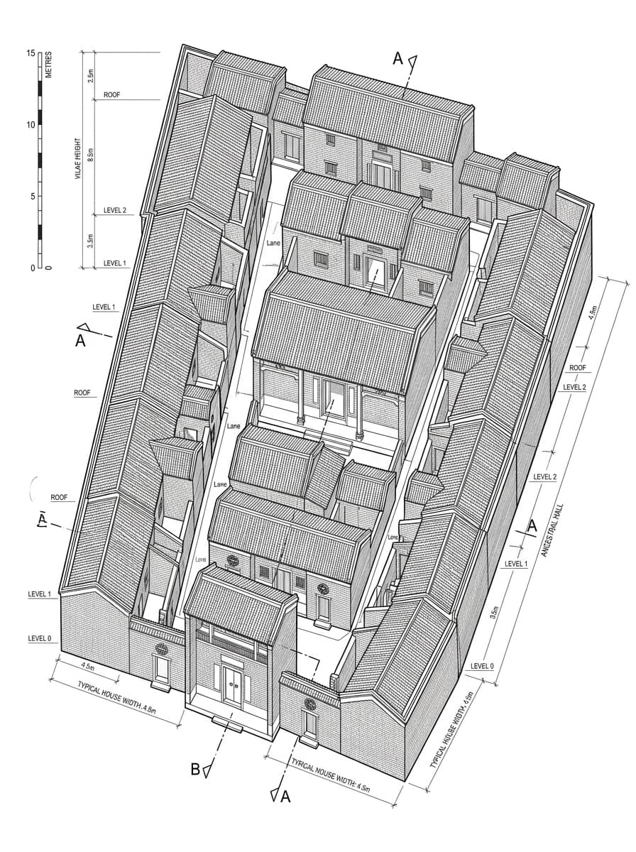 Architectural elevation drawing of Lai Chi Wo Village, North, Hong Kong