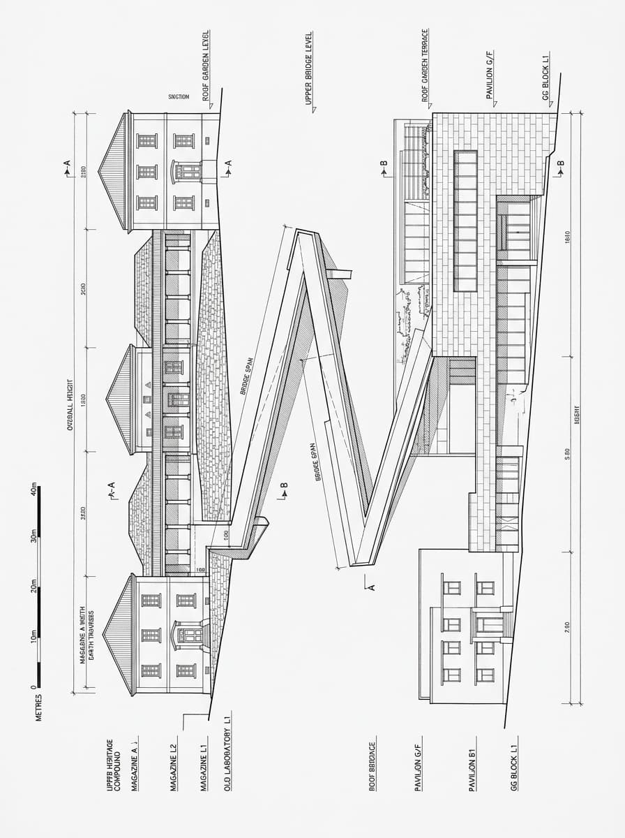 Architectural elevation drawing of Asia Society Hong Kong Center, Admiralty, Hong Kong