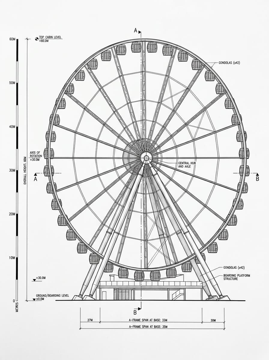 Architectural elevation drawing of Hong Kong Observation Wheel, Central, Hong Kong