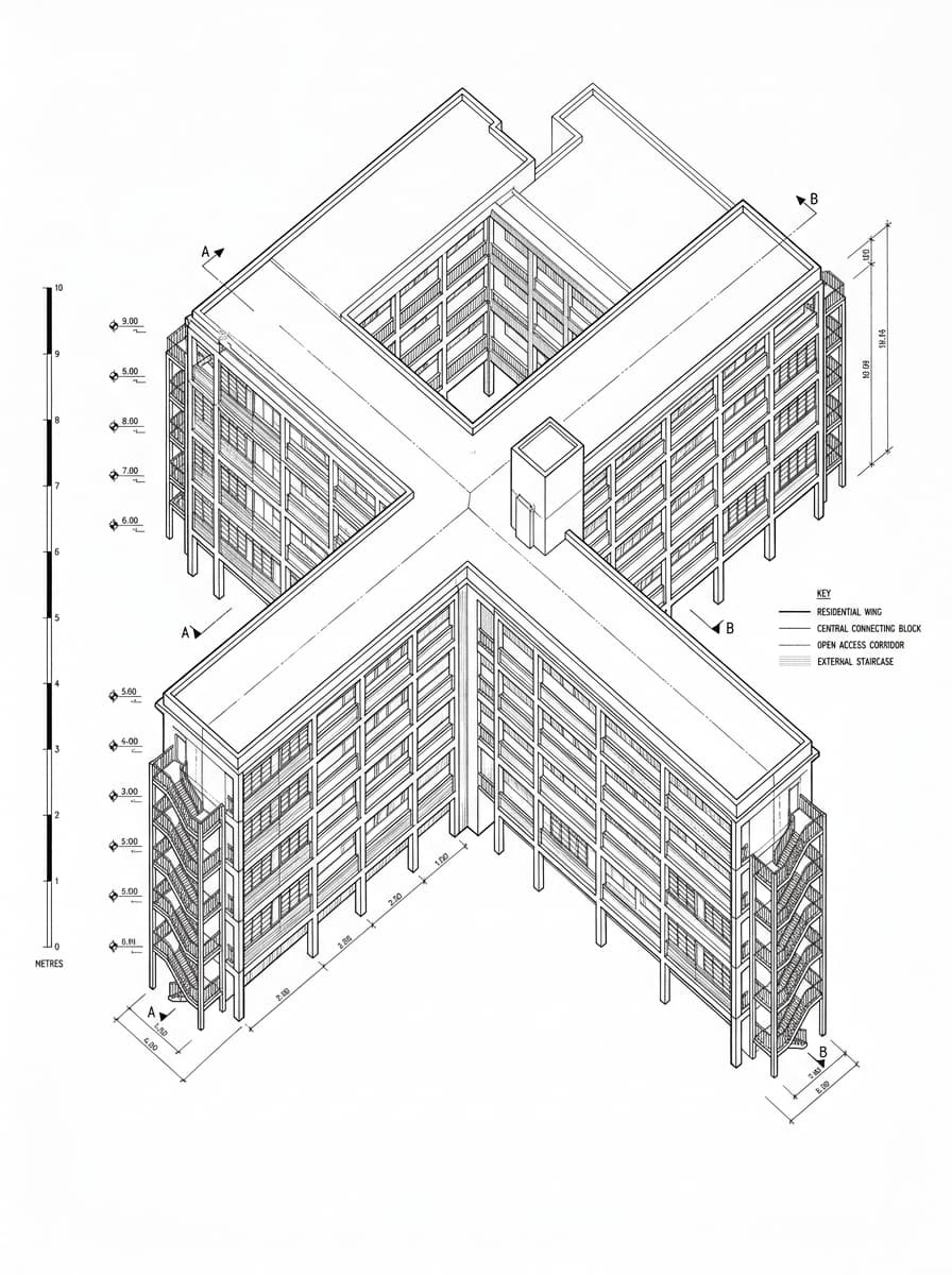 Architectural elevation drawing of Mei Ho House, Sham Shui Po, Hong Kong