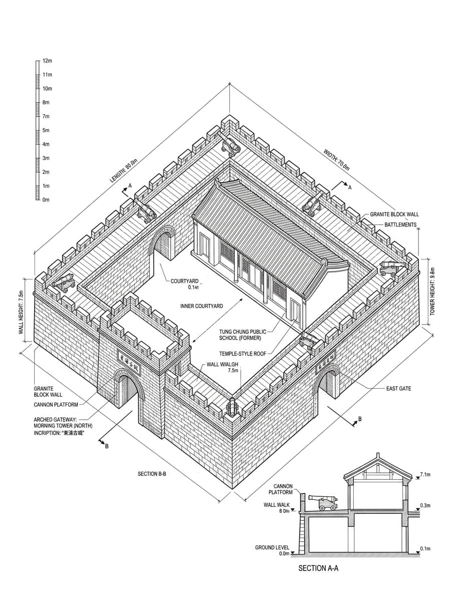 Architectural elevation drawing of Tung Chung Fort, Islands, Hong Kong