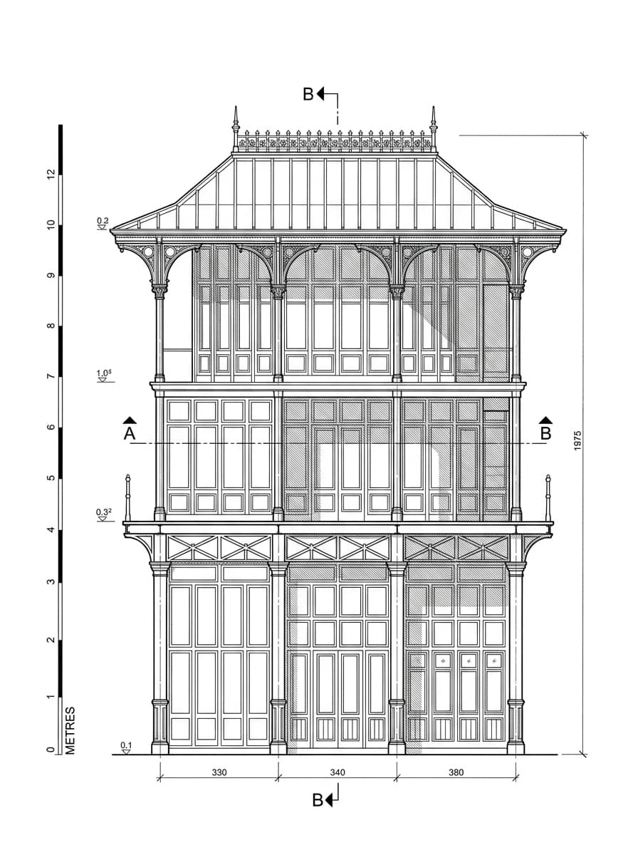 Architectural elevation drawing of Blake Pier at Stanley, Southern, Hong Kong