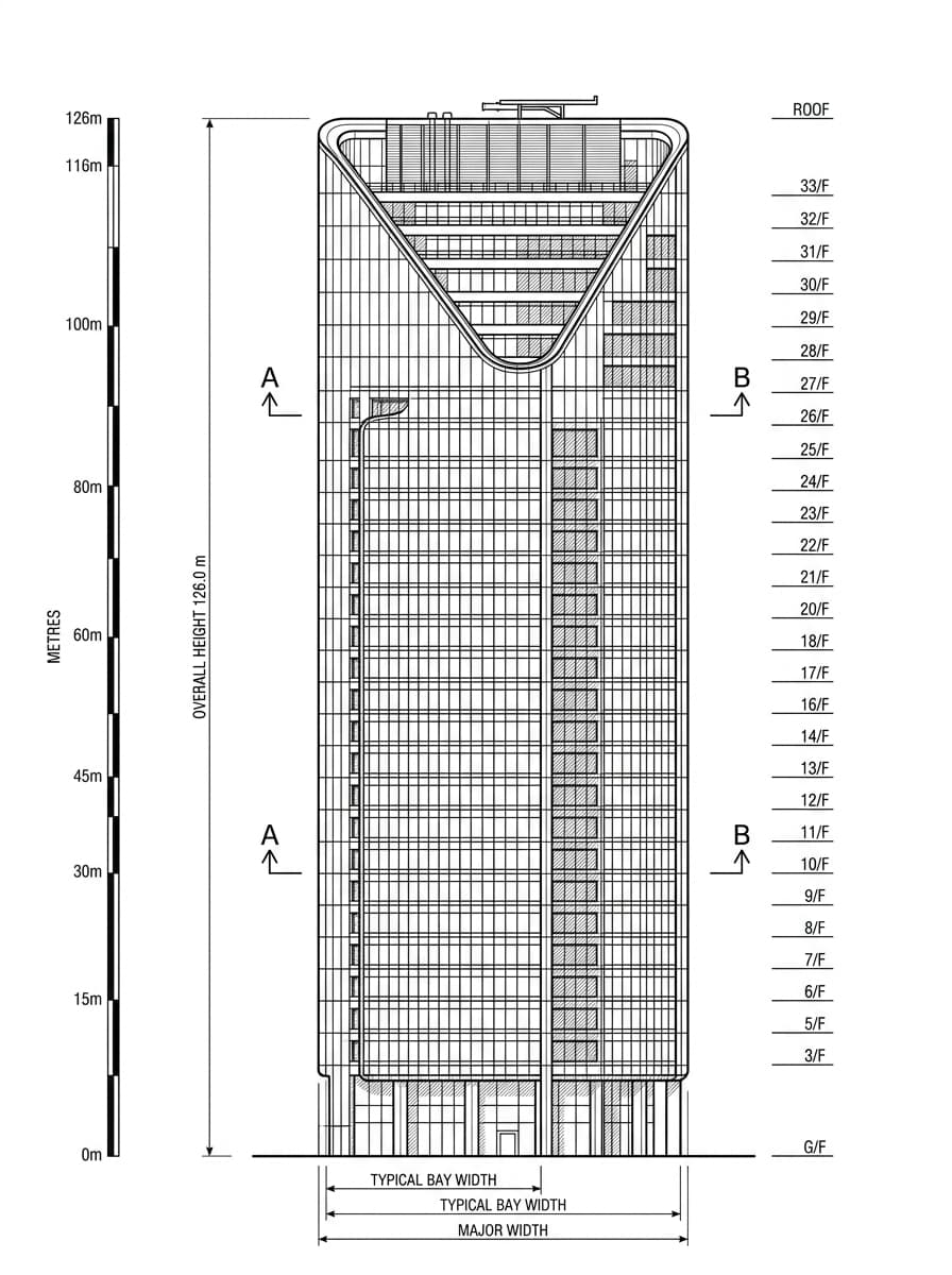 Architectural elevation drawing of CITIC Tower, Admiralty, Hong Kong