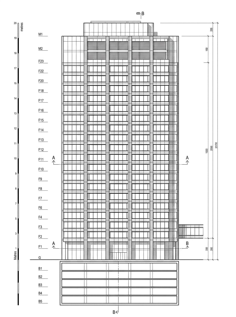 Architectural elevation drawing of Lincoln House (Taikoo Place), Eastern, Hong Kong