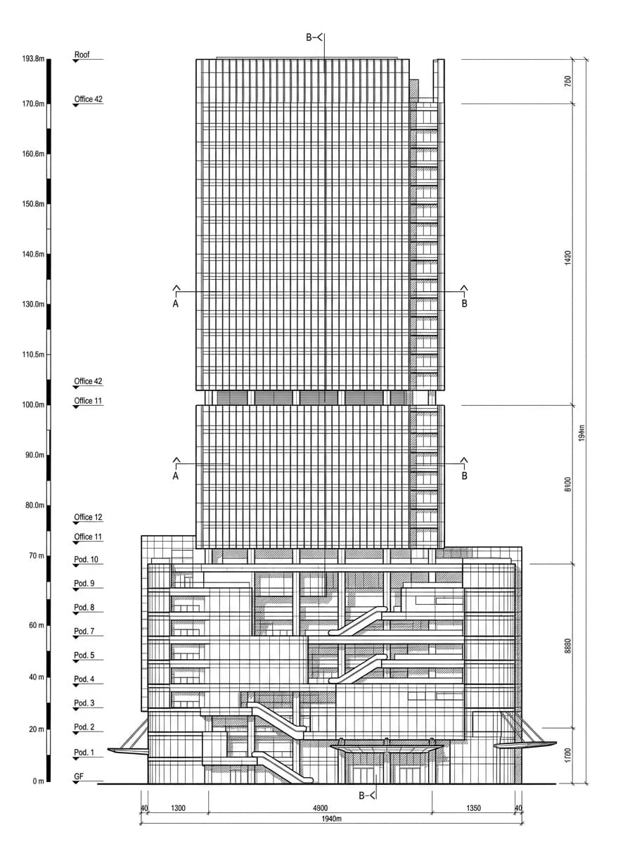 Architectural elevation drawing of Millennium City 5, Kwun Tong, Hong Kong