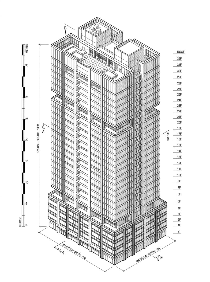 Architectural elevation drawing of Millennium City 6, Kwun Tong, Hong Kong