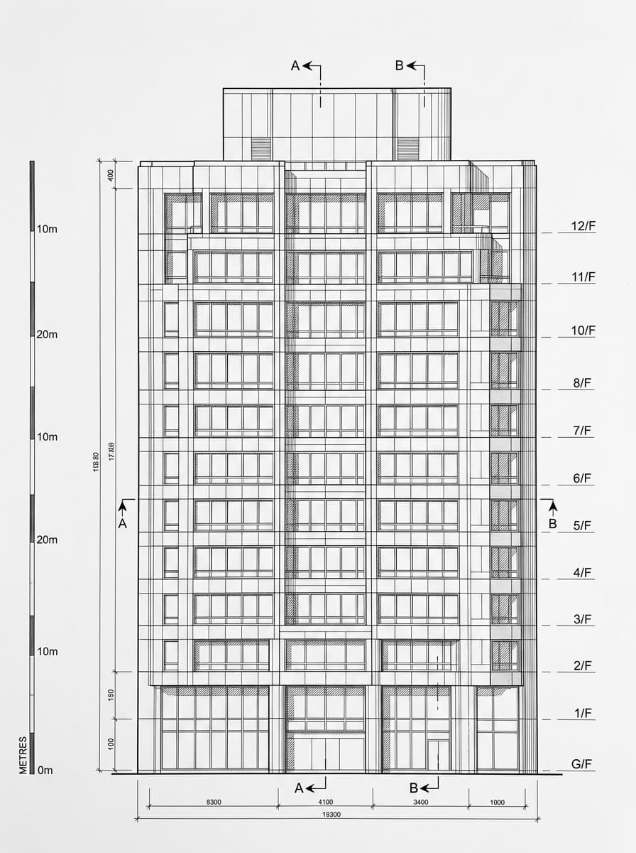 Architectural elevation drawing of Empire Centre, Tsim Sha Tsui, Hong Kong