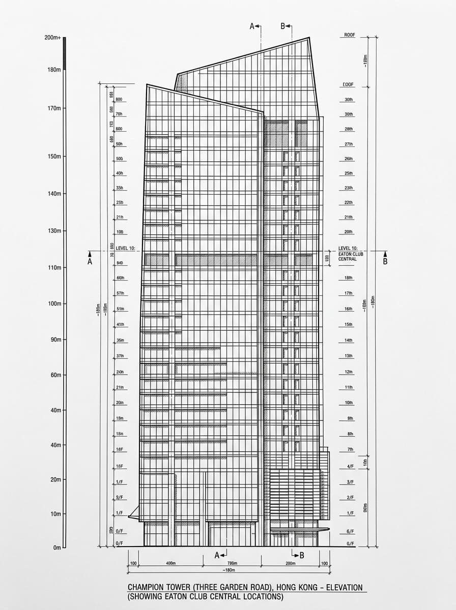 Architectural elevation drawing of Eaton Club Central, Central, Hong Kong