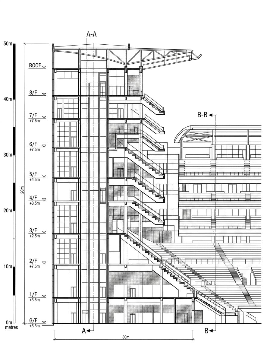 Architectural elevation drawing of Sha Tin Racecourse, Sha Tin, Hong Kong