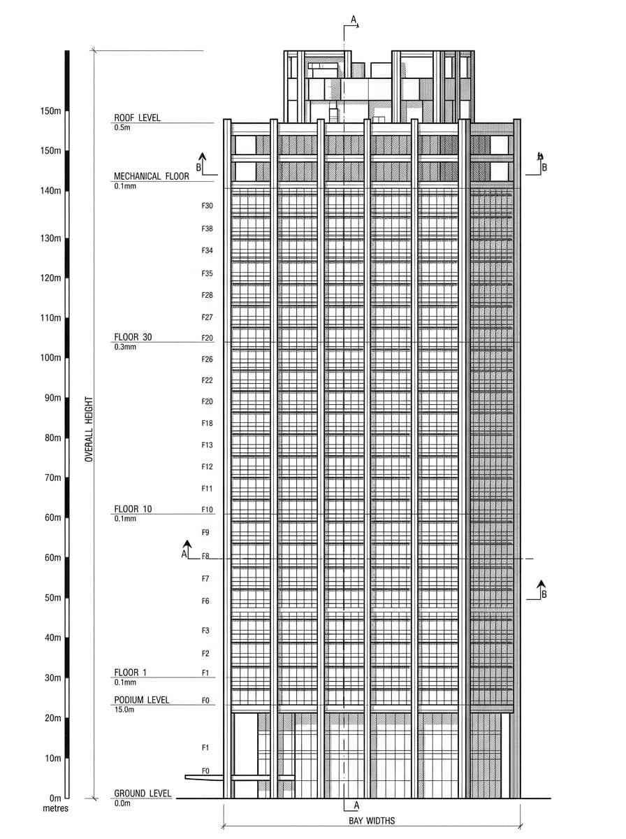 Architectural elevation drawing of China Merchants Tower, Sheung Wan, Hong Kong