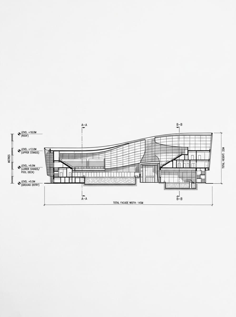 Architectural elevation drawing of Victoria Park, Causeway Bay, Hong Kong